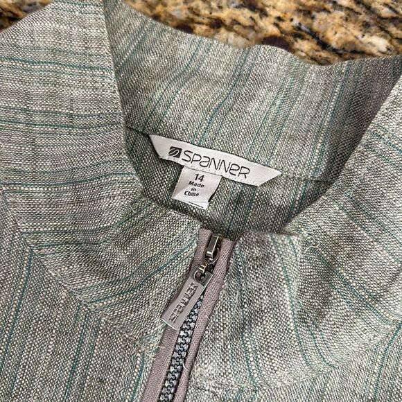 Spanner Linen Green Long Sleeve Striped Zip Up Jacket Size 14 - Picture 6 of 12